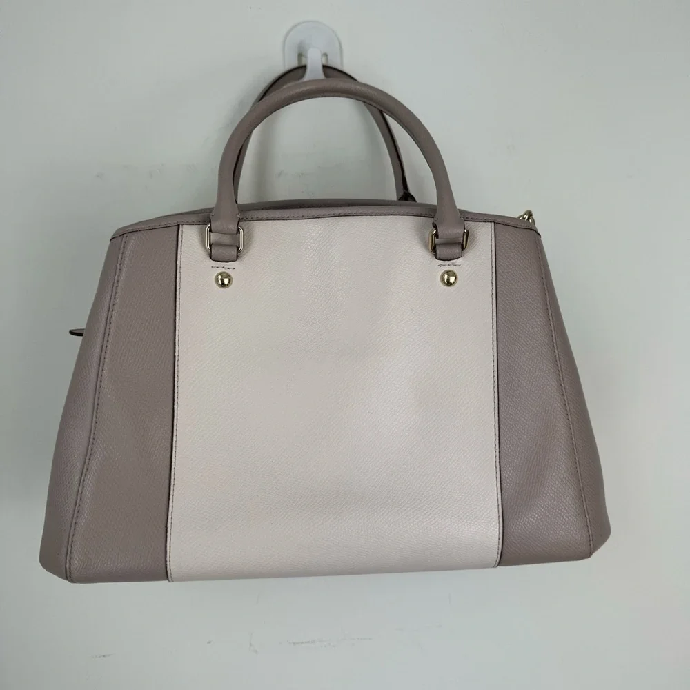 Coach Margot Small Carryall Satchel Leather Bag Beige Vanilla Color Block